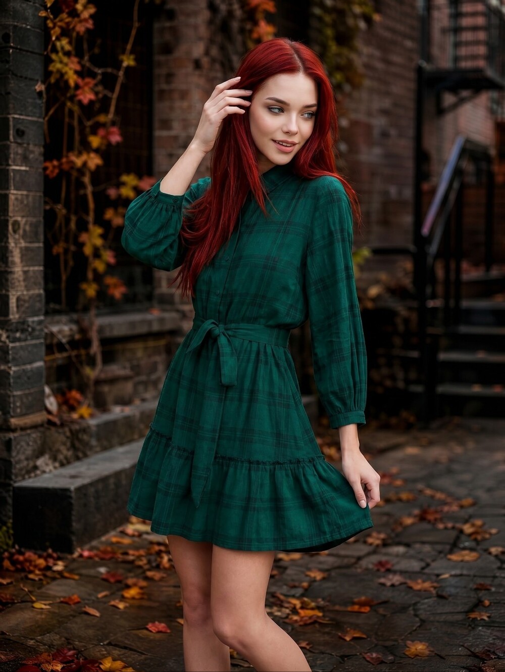 LC Lauren Conrad Green Plaid Mini Shirt Dress XL | Cottagecore Balloon Sleeve